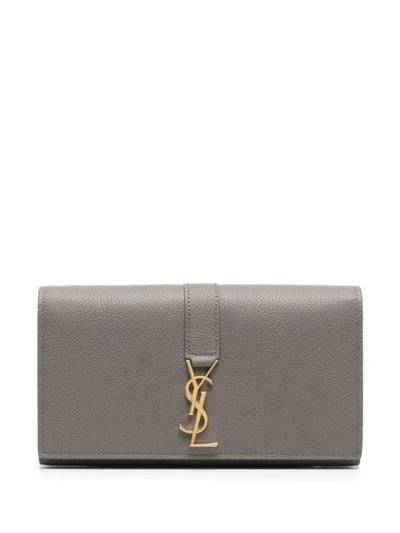 Saint Laurent Monogram-plaque Folding Wallet In Grey