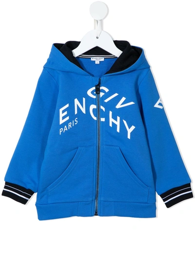 Givenchy Kids' Boy's Abstract Logo Zip-up Hooded Jacket In Blue