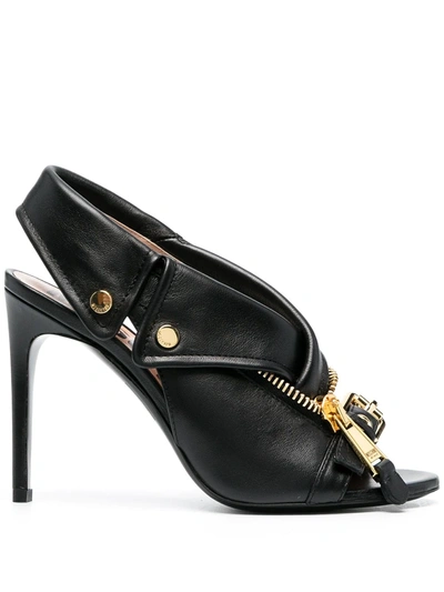 Moschino Zip-detail Stiletto Sandals In Black
