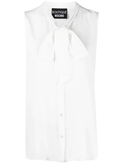 Boutique Moschino Pussy-bow Sleeveless Blouse In White
