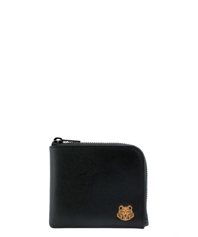 Kenzo "tiger Crest" Zipped Wallet In Black