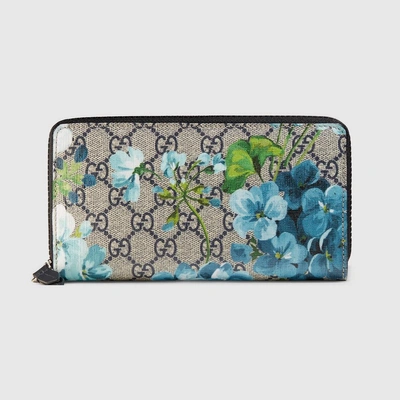 Gucci Gg Blooms Zip Around Wallet - Blue Blooms | ModeSens