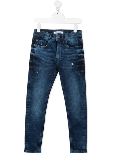 Calvin Klein Teen Straight-leg Cotton Jeans In Blue