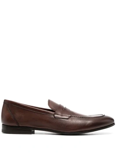 Henderson Baracco Almond-toe Leather Loafers In Brown