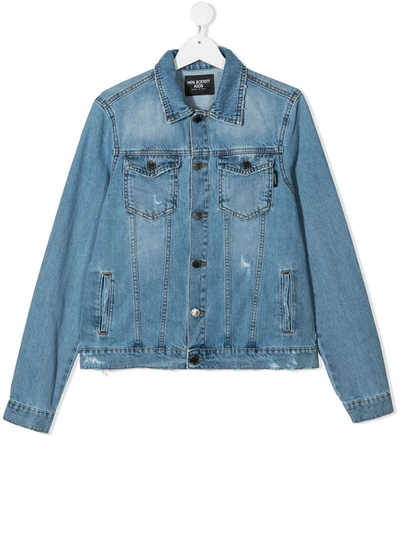 Neil Barrett Teen Rear Logo Print Denim Jacket In Blue