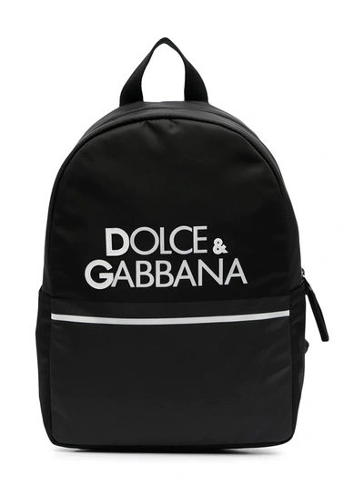 Dolce & Gabbana Kids' Small Nylon Backpack With Logo Print In Multicolor
