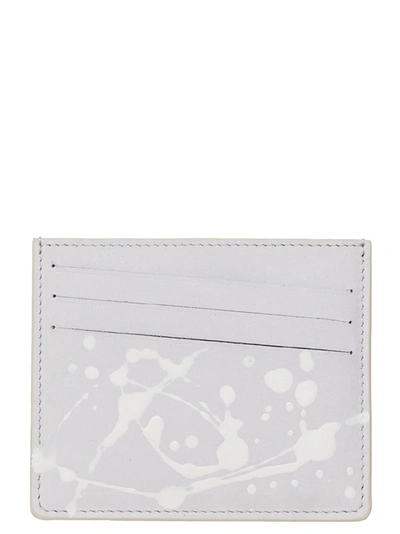 Maison Margiela Black/silver Leather Cardholder In Off White/paint