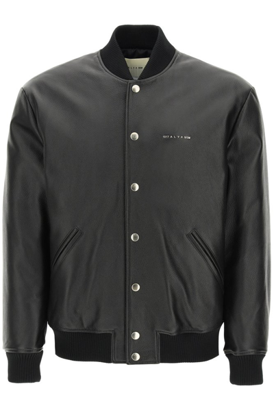 Alyx Logo-print Pebbled Leather Jacket In Black