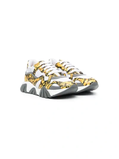 Young Versace Kids' Barocco-print Trainers In Yellow
