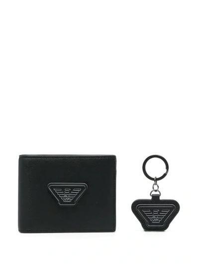 Emporio Armani Logo-plaque Billfold Wallet And Keyring In Black