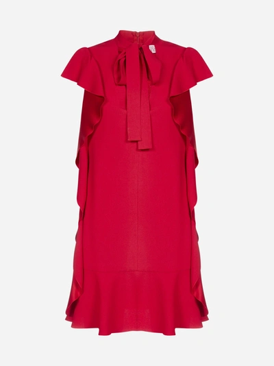 Red Valentino Pussy-bow Neck And Volants Viscose-blend Dress In Red