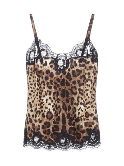 Dolce & Gabbana Leopard Print Lace Camisole In Leo New