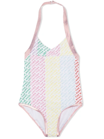 The Marc Jacobs Kids' Logo Colour-block Swimsuit In Pink