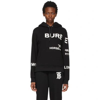 Burberry Horseferry Print Cotton Oversized Hoodie In Black