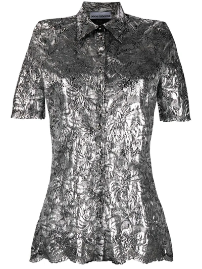 Paco Rabanne Silver Coated Lace Short Sleeve Shirt
