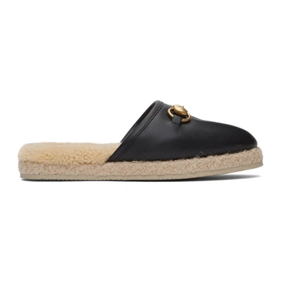 Gucci Fria Horsebit-detailed Shearling-lined Leather Slippers In Schwarz