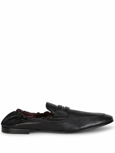 Dolce E Gabbana Black Leather Loafers With Logo
