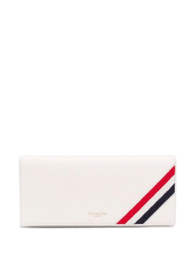 Thom Browne Tricolour-stripe Embroidered Leather Wallet In White