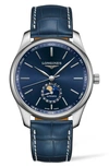 Longines Master Automatic Alligator Leather Strap Watch, 42mm In Blue/ Silver
