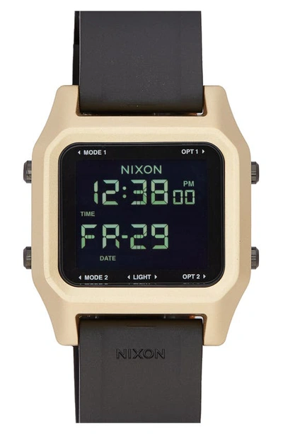 Nixon Staple Digital Rubber Strap Watch In Black/gold