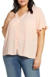 Cece Ruffle Sleeve Top In Peach Mimosa