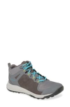 Keen Explore Waterproof Mid Top Trail Shoe In Steel Grey/ Bright Turquoise
