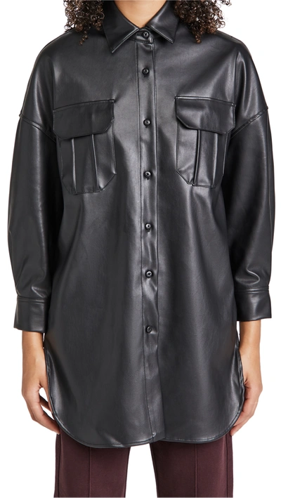 Bb Dakota Faux Leather Long Partner Shirt In Black