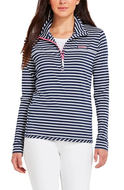 Vineyard Vines Microstripe Sankaty Half Zip Shep Shirt In Deep Bay