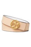 Tory Burch Reversible Leather Belt In Gardenia / Coy Pink / Gold