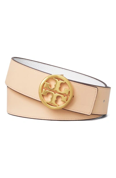 Tory Burch Reversible Leather Belt In Gardenia / Coy Pink / Gold