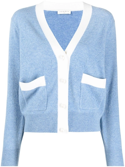 Sandro Lucas Pearl-buttoned Wool-blend Knitted Cardigan In Sky Blue