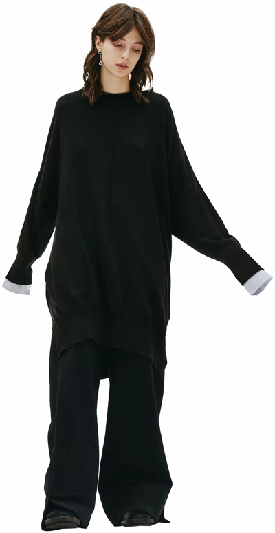 Y's Cotton & Viscose Longsleeve With White Cuff In Black