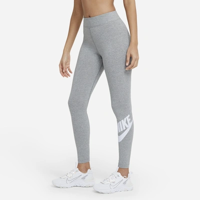 Nike Women's  Sportswear Essential High-waisted Logo Leggings In Dark Grey Heather/white