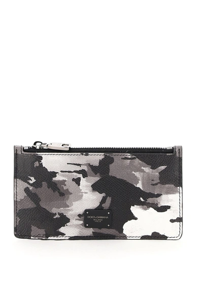 Dolce & Gabbana Zipped Camouflage Card Holder In Black,grey,white