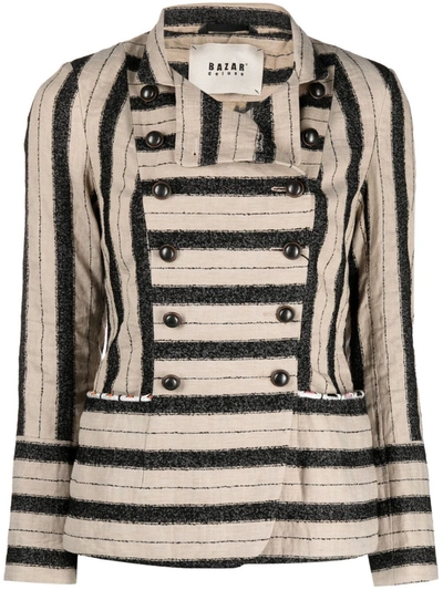 Bazar Deluxe Double-breasted Stripe Patterned Jacket In Neutrals