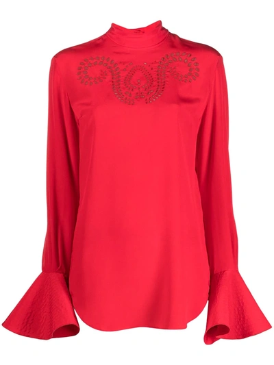 Patou High-neck Silk Blouse In Capucine Red