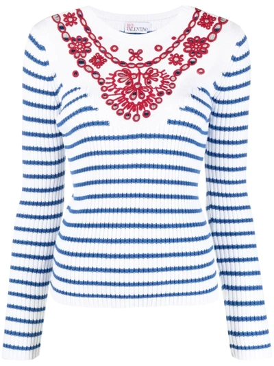 Red Valentino Broderie Anglaise Detail Jumper In White In Multicolour