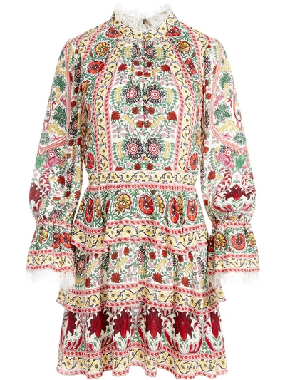 Alice And Olivia Lawson Tiered Lace-trimmed Floral-print Crepe Mini ...