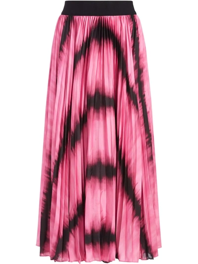 Alice And Olivia Katz Tie-dyed Pleated Satin Midi Skirt In Washed Tie Dye Pink