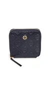 Tory Burch T Monogram Leather Bi-fold Wallet In Blue