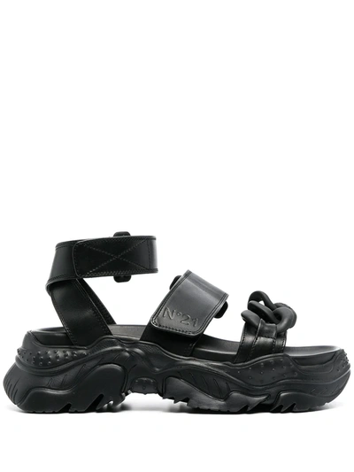N°21 Oversize-sole Touch-strap Sandals In Black