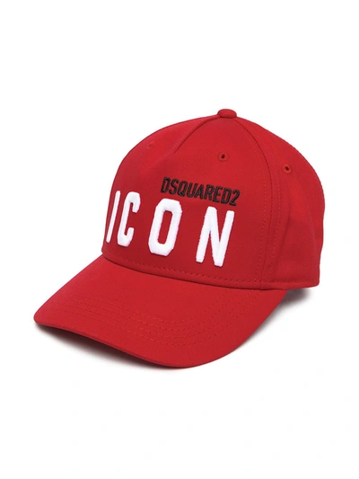 Dsquared2 Kids' Cotton Gabardine Baseball Hat In Red