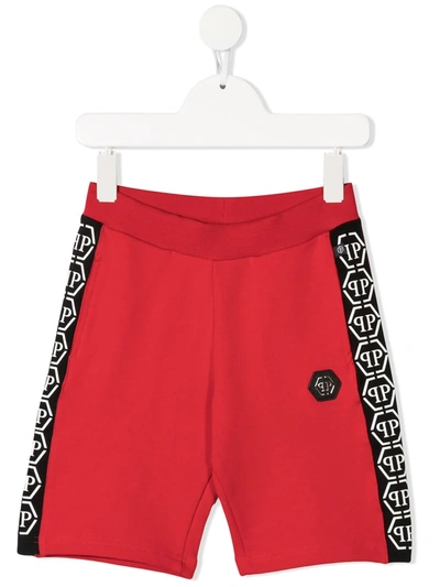 Philipp Plein Junior Kids' Side Logo Panelled Track Shorts In Red