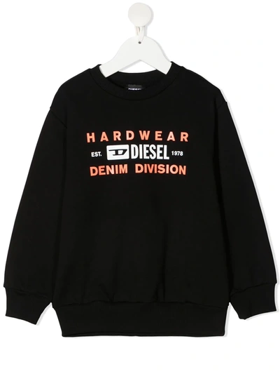 Diesel Teen Logo Crew-neck Sweatshirt In Black