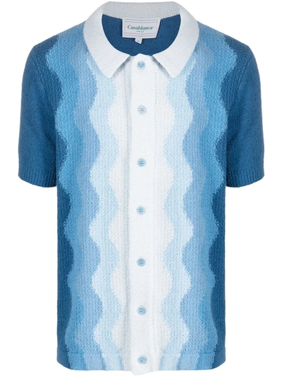 Casablanca Embroidered Button-down Polo Shirt In Blue