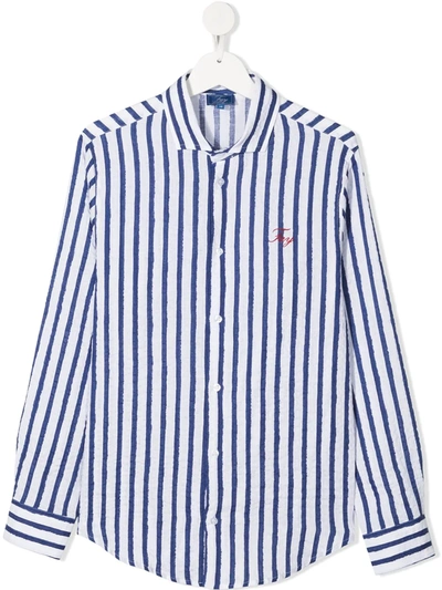 Fay Teen Vertical Stripe-print Linen Shirt In White