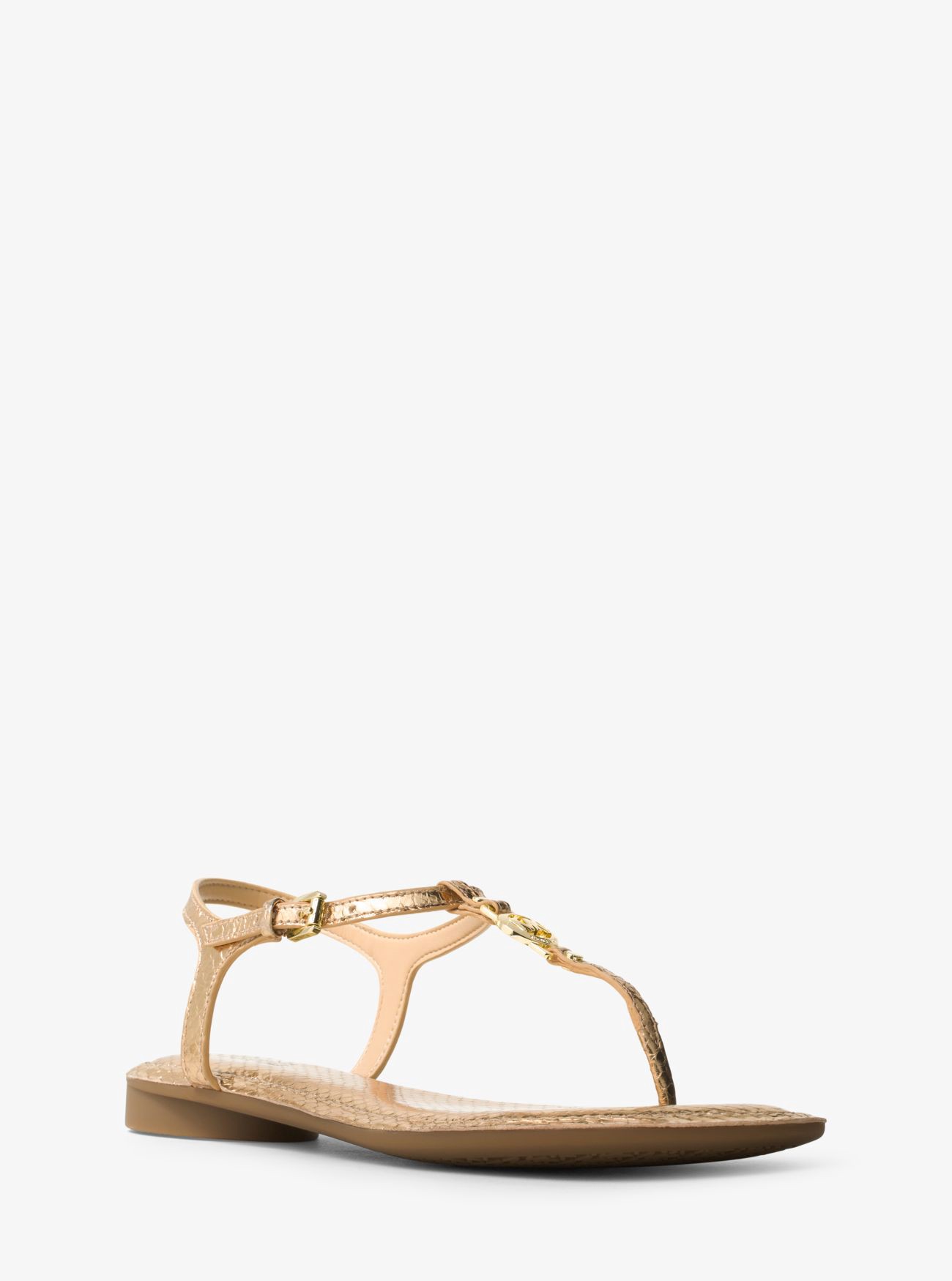 Michael Kors Bethany Metallic Embossed-leather Thong In Pale Gold | ModeSens