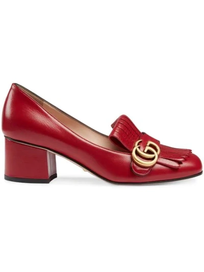 Gucci Marmont Patent Leather Mid-heel Pump In Rosso