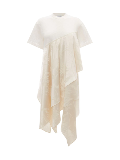 Jw Anderson Asymmetric Ruffled Satin-jacquard And Cotton-jersey T-shirt In White