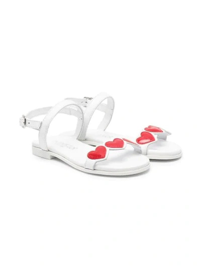 Simonetta Kids' Heart-strap Leather Sandals In White